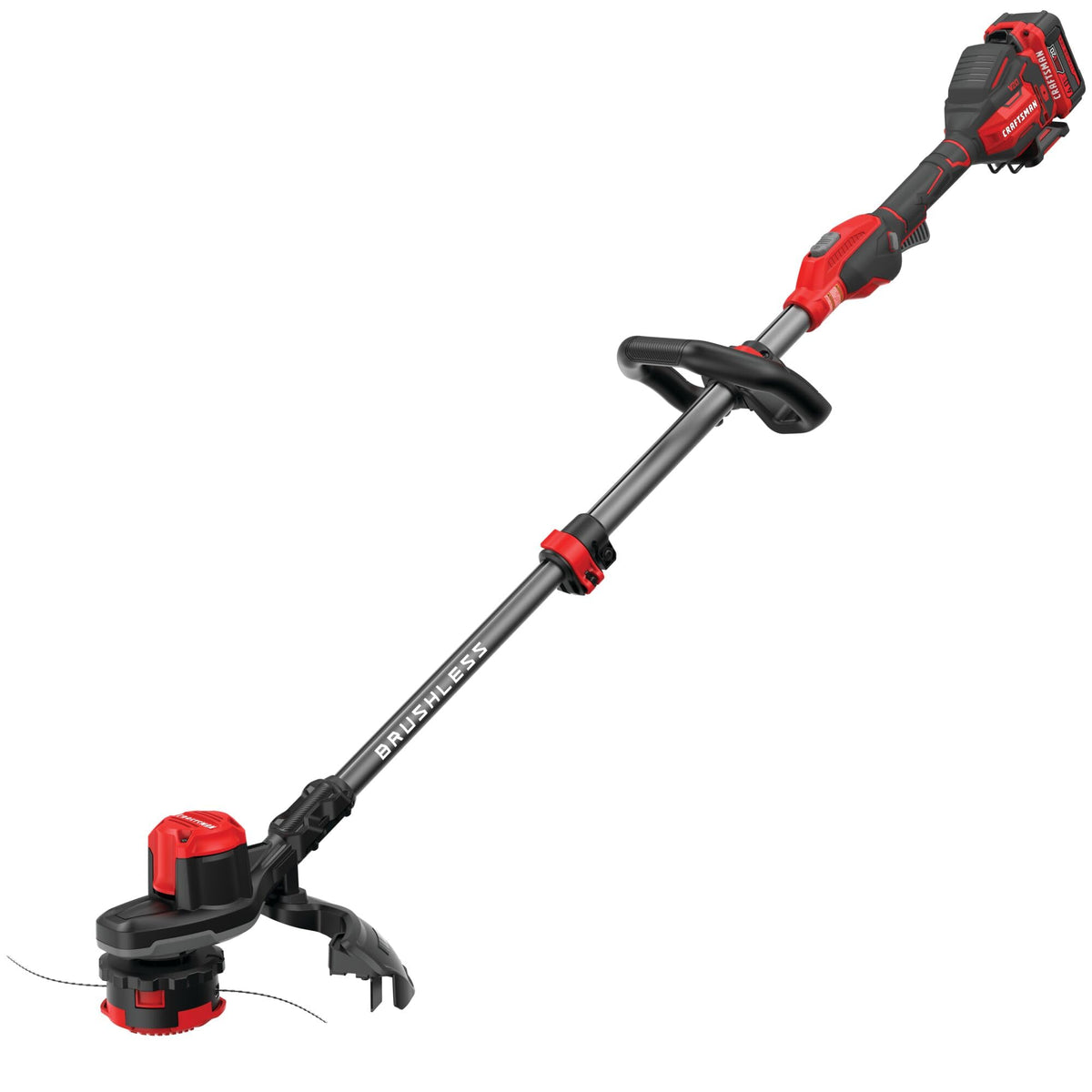 CRAFTSMAN V20 weedwacker front view showing kit components and easy startup benefit