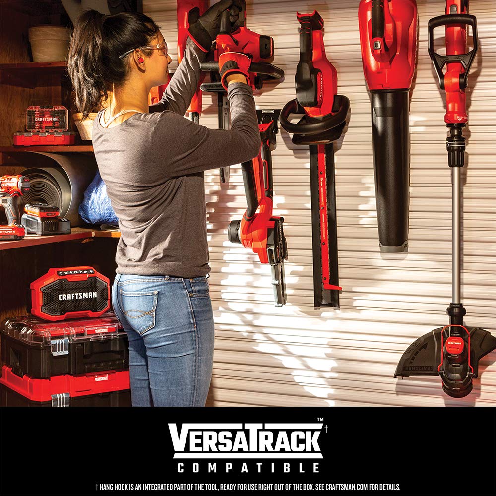 CRAFTSMAN hanging on VERSATRACK for neat garage storage and organization