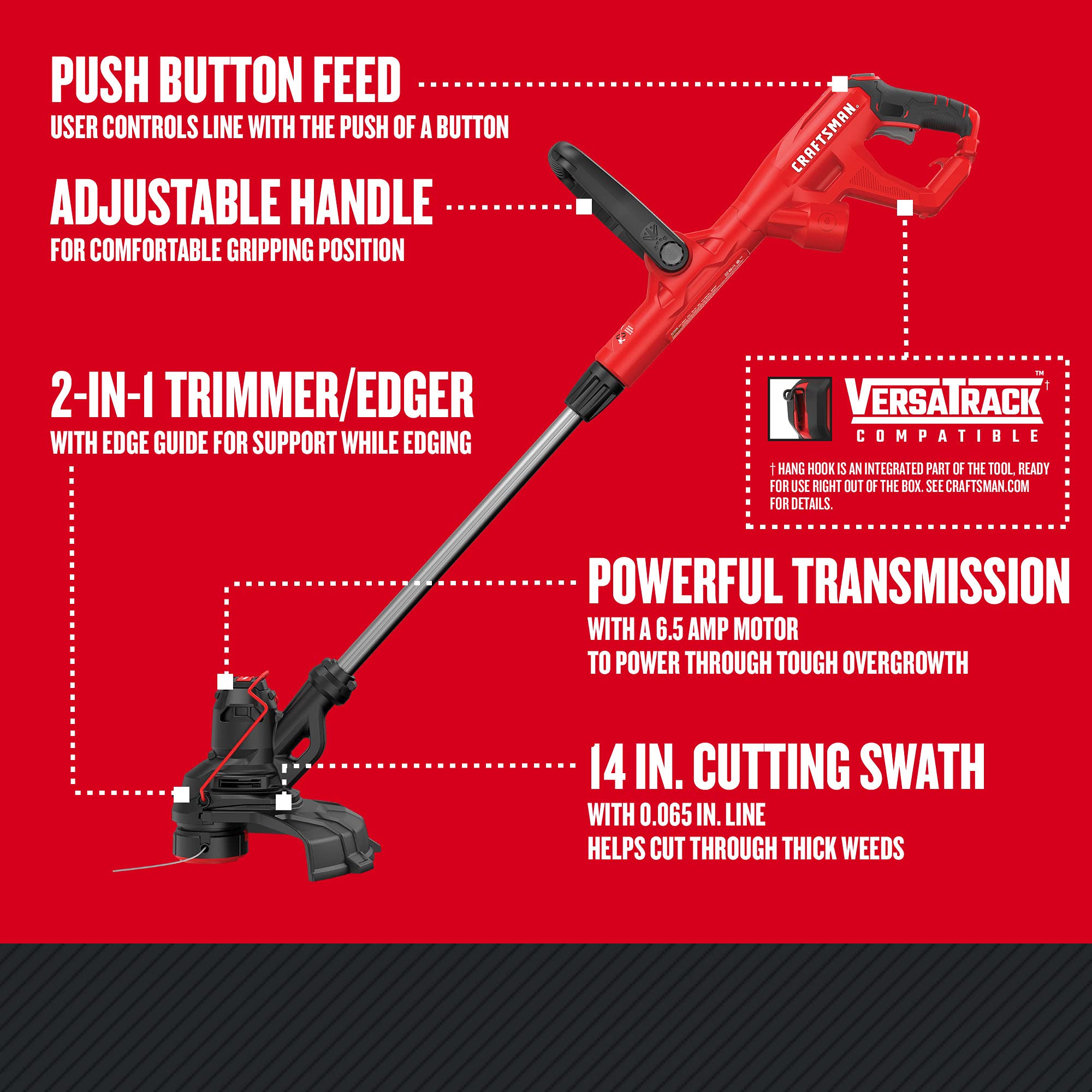 CRAFTSMAN close-up of cutting head with push-button feed for fast line advance