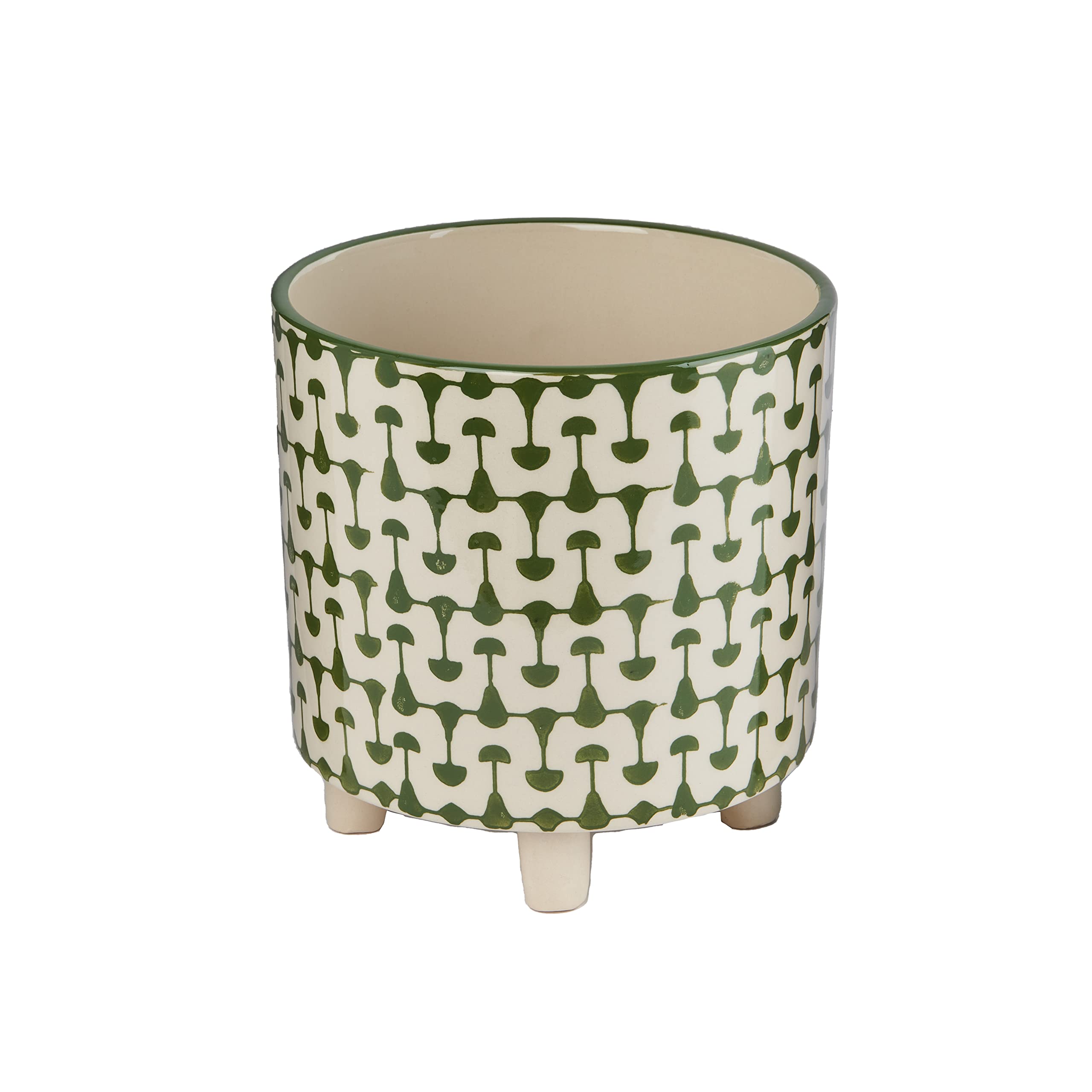 Creative Co-Op front view of footed planter showing green white design and visual appeal