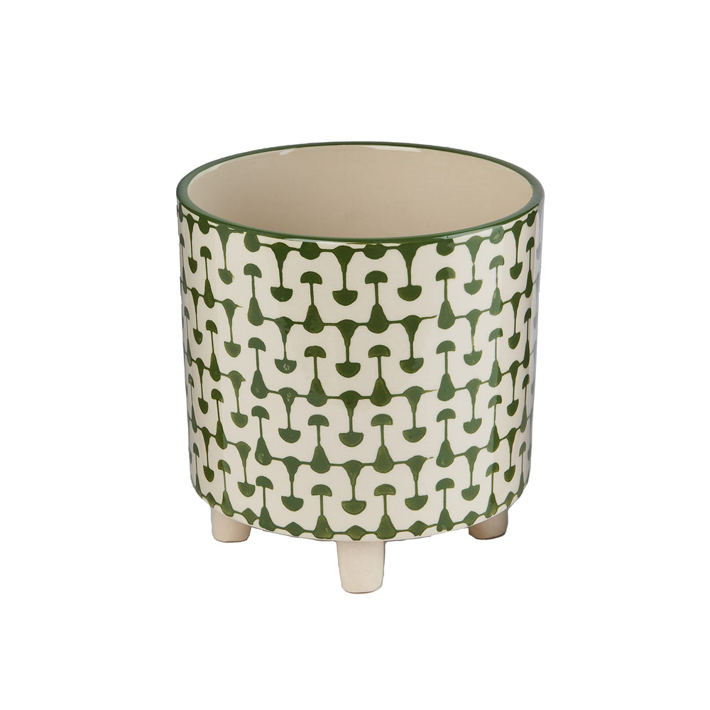 Creative Co-Op front view of footed planter showing green white design and visual appeal