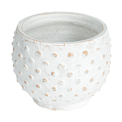 Creative Co-Op front view of the distressed white hobnail planter showing shape and appeal