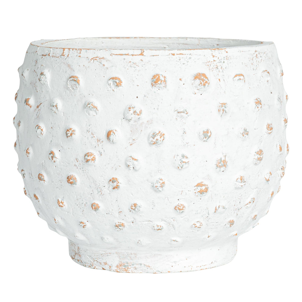 Creative Co-Op planter beside an 8-inch nursery pot for clear size comparison benefit