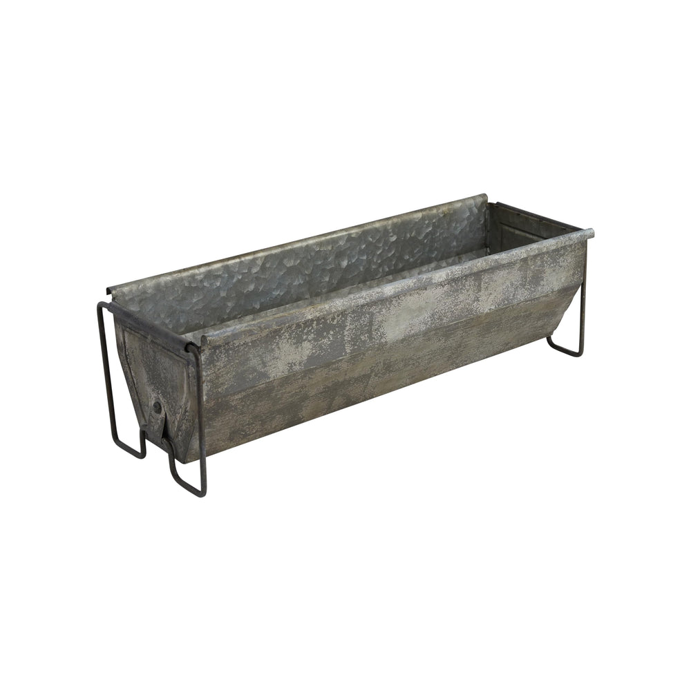 Creative Co-Op front view showing trough shape and distressed zinc finish for rustic styling