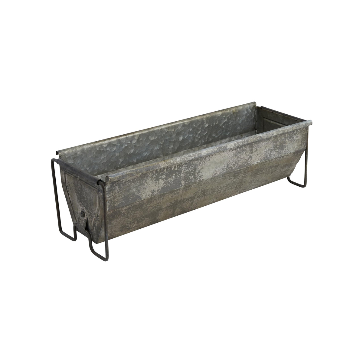 Creative Co-Op front view showing trough shape and distressed zinc finish for rustic styling