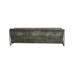 Creative Co-Op trough used as table centerpiece organizing candles and greenery for charm