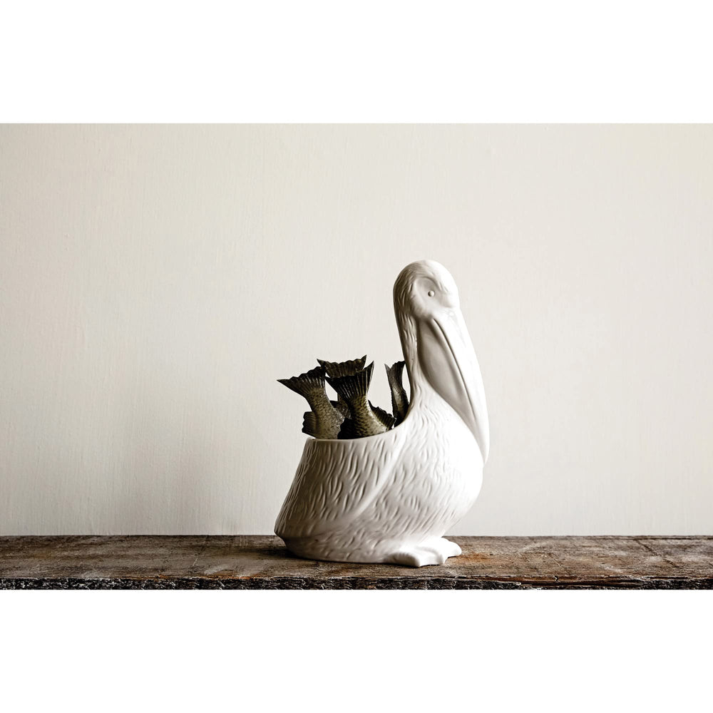 Creative Co-Op pelican planter close-up of beak and texture highlighting durable dolomite