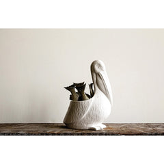 Creative Co-Op pelican planter close-up of beak and texture highlighting durable dolomite