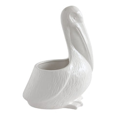 Creative Co-Op pelican planter front view showing shape and clean white finish for display