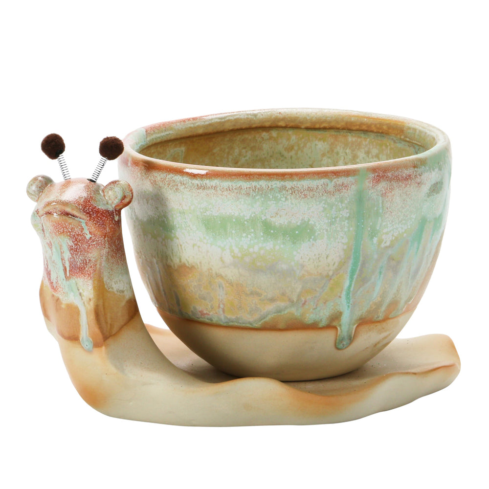 creative co-op front view of snail planter showing decorative shape and stability
