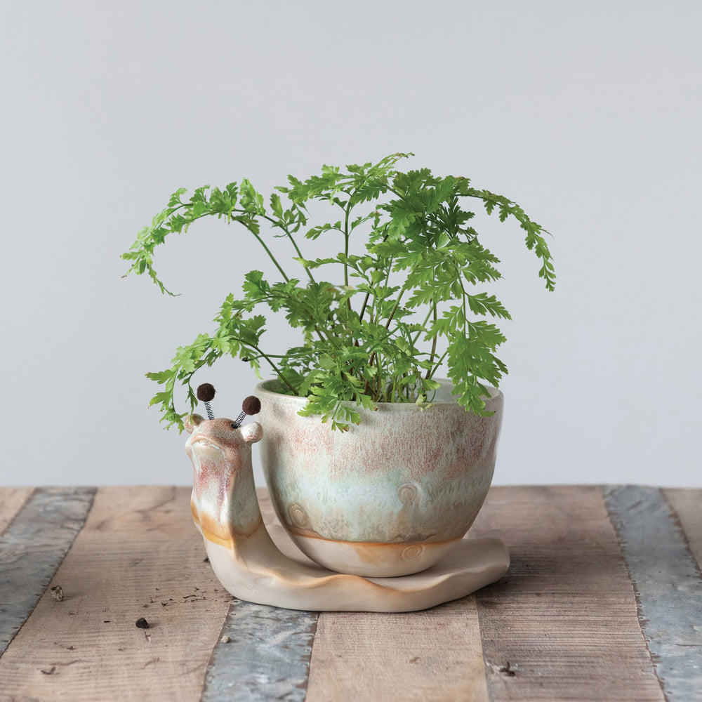 creative co-op two snail planters styled together creating playful display