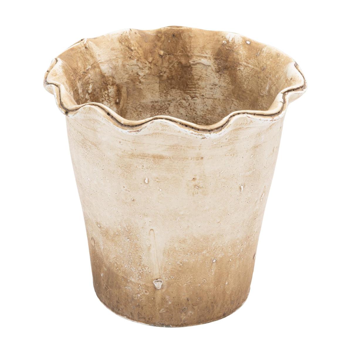 Creative Co-Op front view of terracotta planter showing scalloped rim and balance