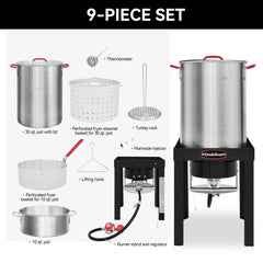 Creole Feast 10 quart fish fryer pot holding fried fish for small-batch frying