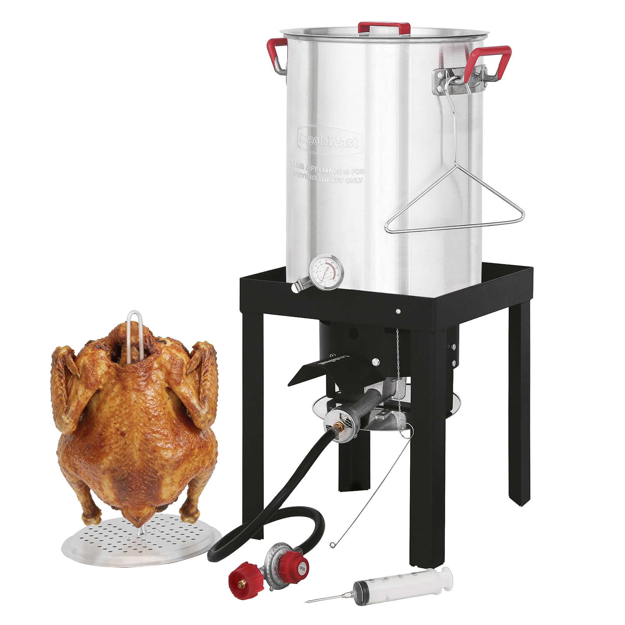 Creole Feast front view of full fryer set showing complete accessories and convenience