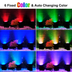 CREPOW lights mounted in a pond at night creating vibrant colorful reflections