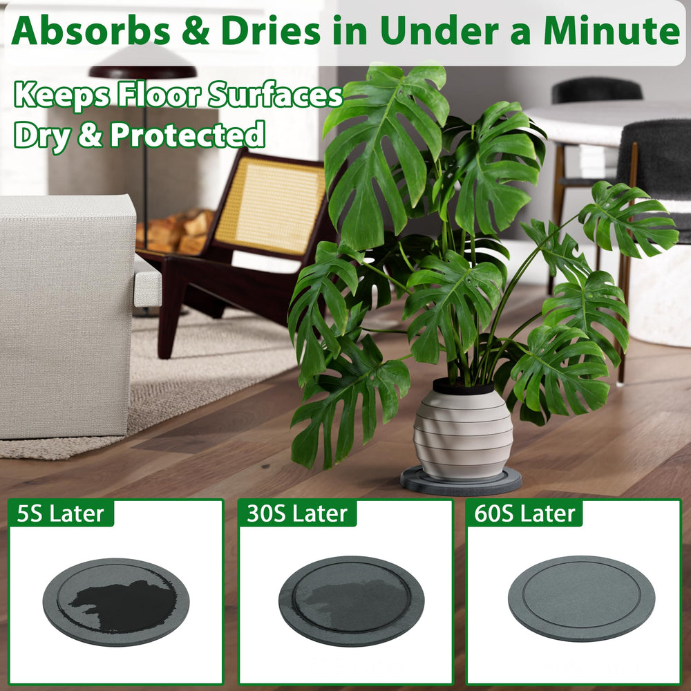 Creproly saucer under a potted plant demonstrating clean surface benefit