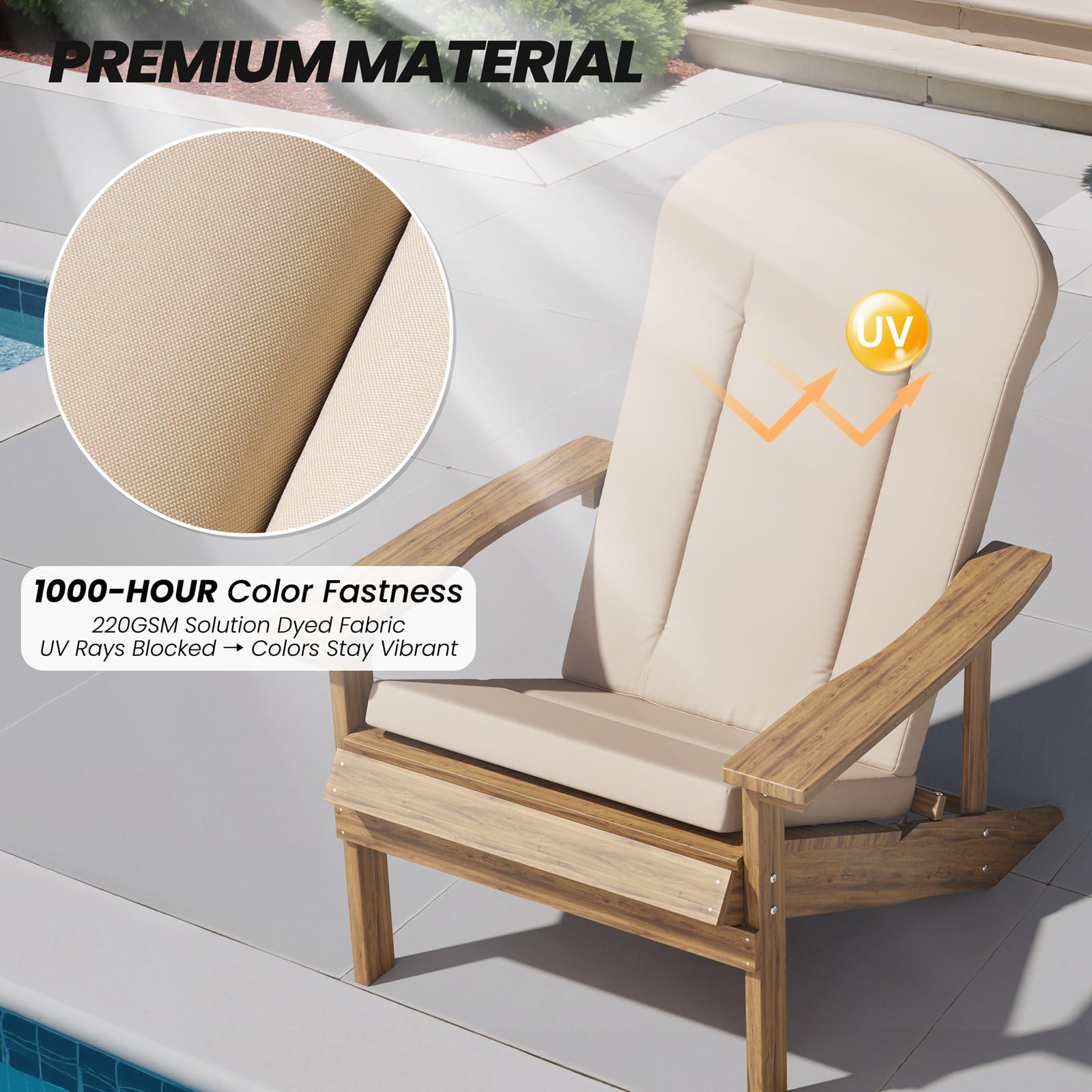 Crestlive cushion set in use on porch Adirondack chair promoting relaxed seating