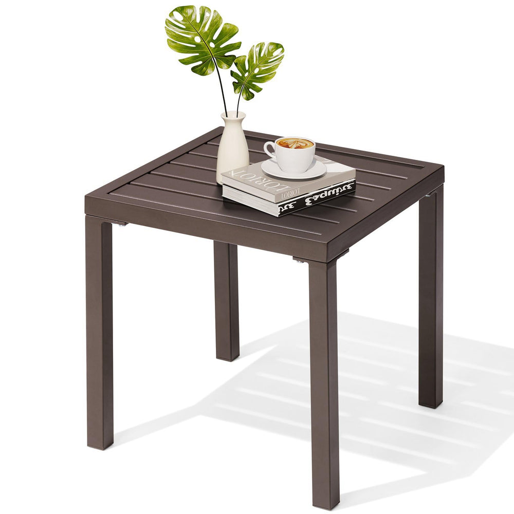 Crestlive Products brown side table front view showing compact footprint and stability