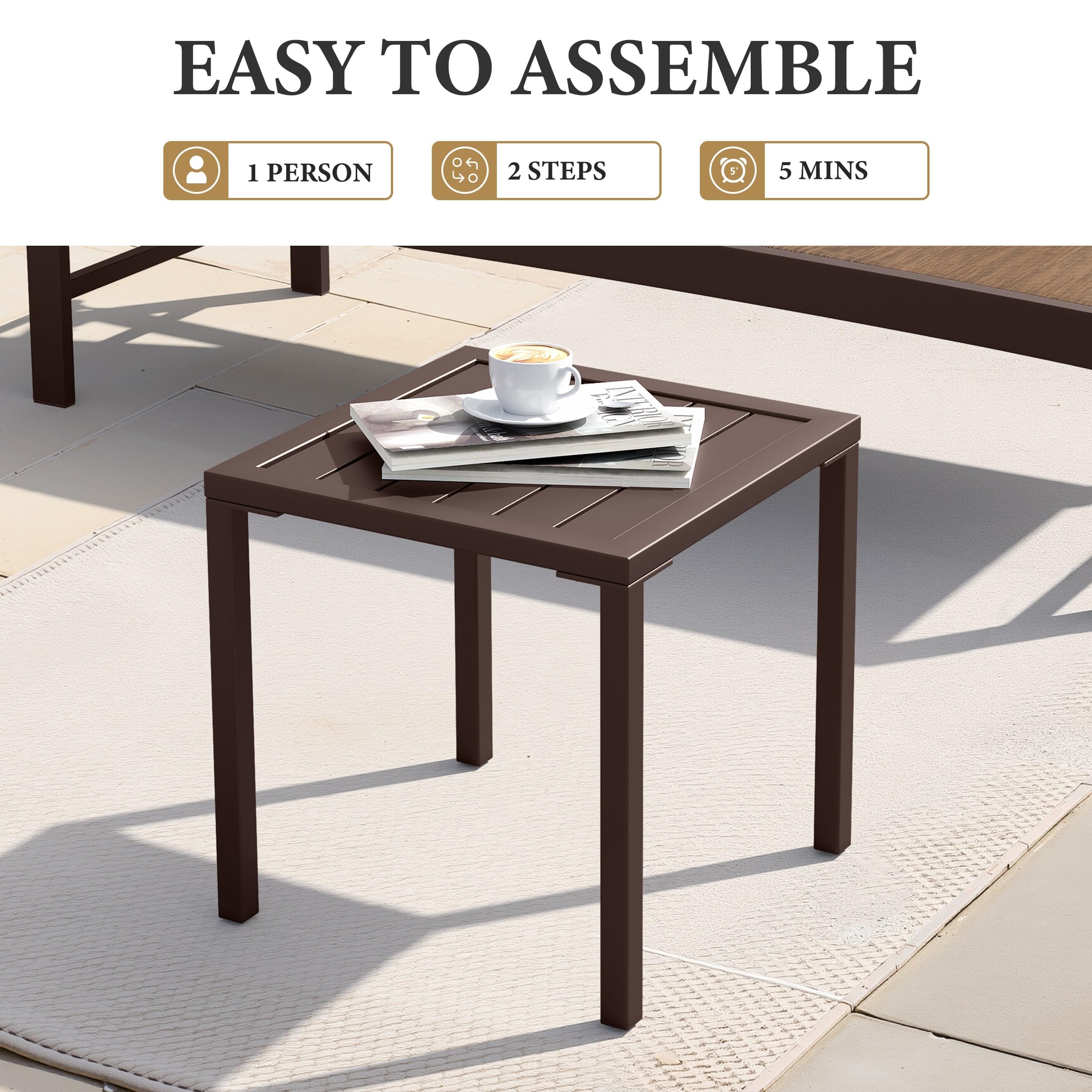 Crestlive table next to lounge chair for size comparison, ideal height