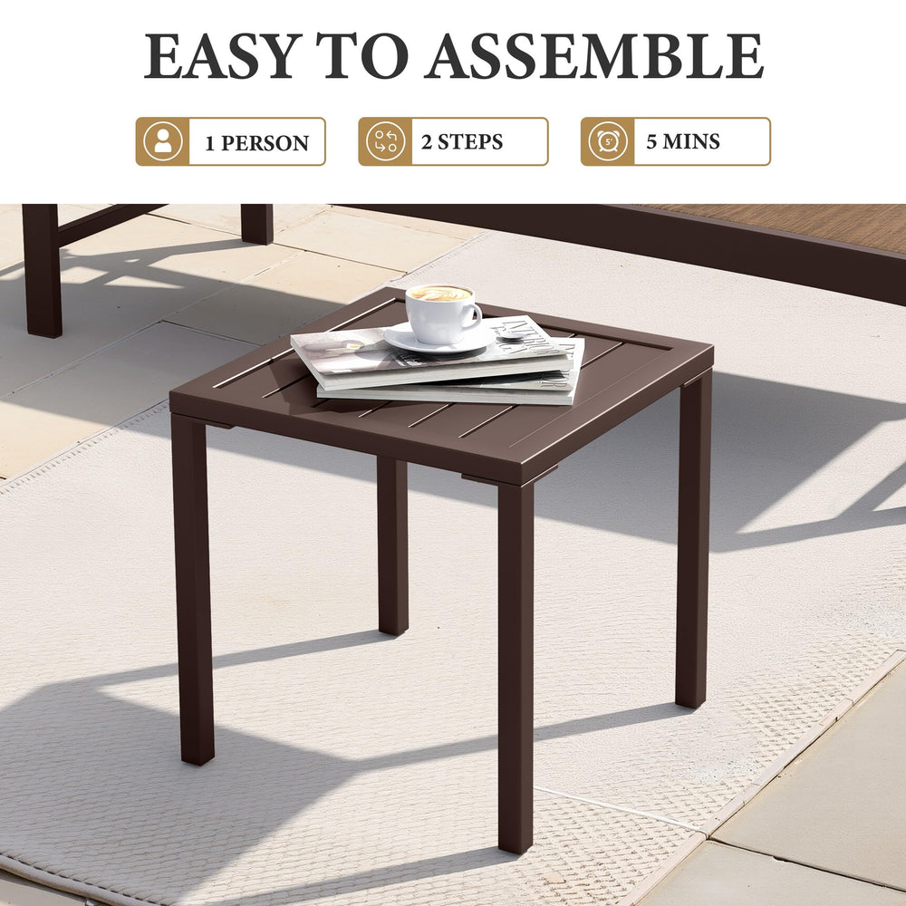 Crestlive table next to lounge chair for size comparison, ideal height