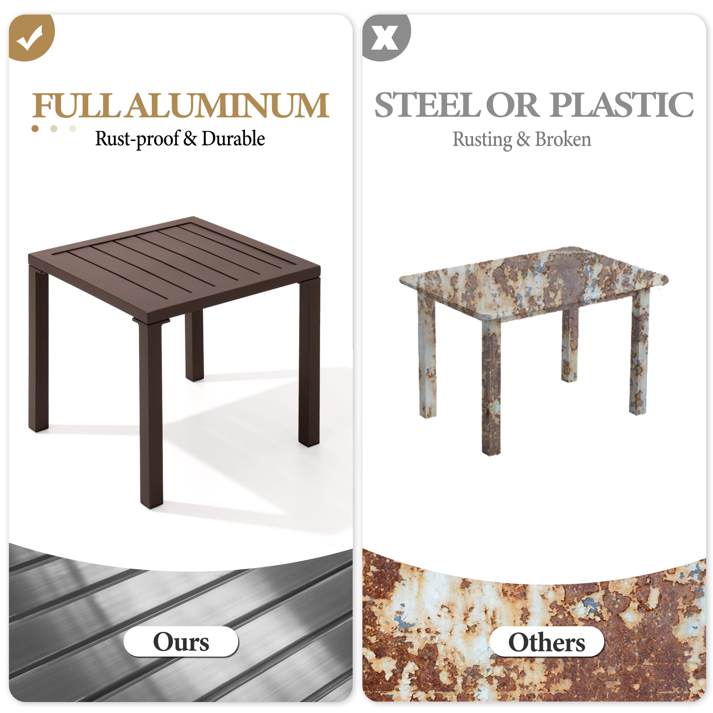 Crestlive two tables styled on patio beside lounge chairs, adds usable surface