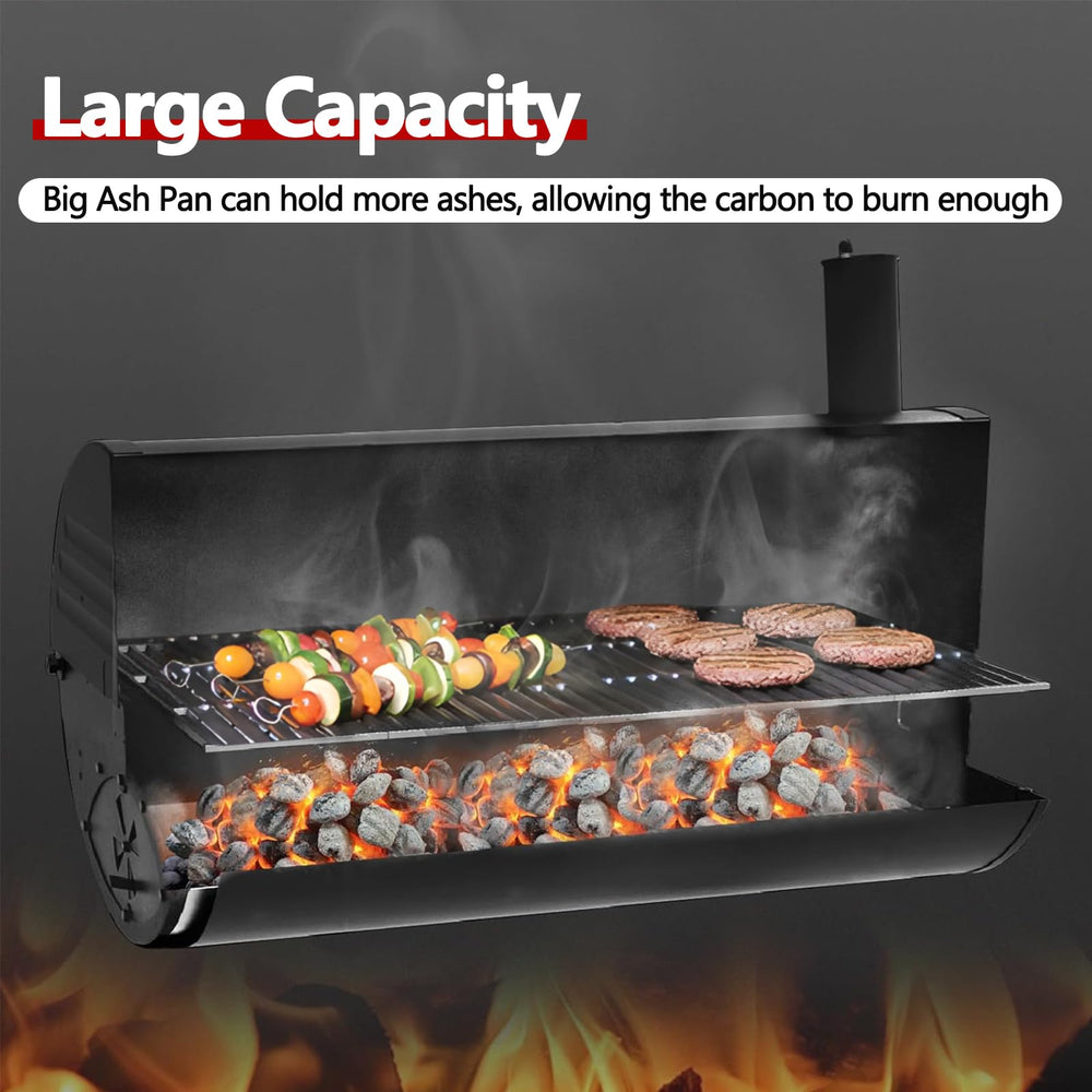 Criditpid ash pan holding charcoal illustrating large capacity for longer cooks