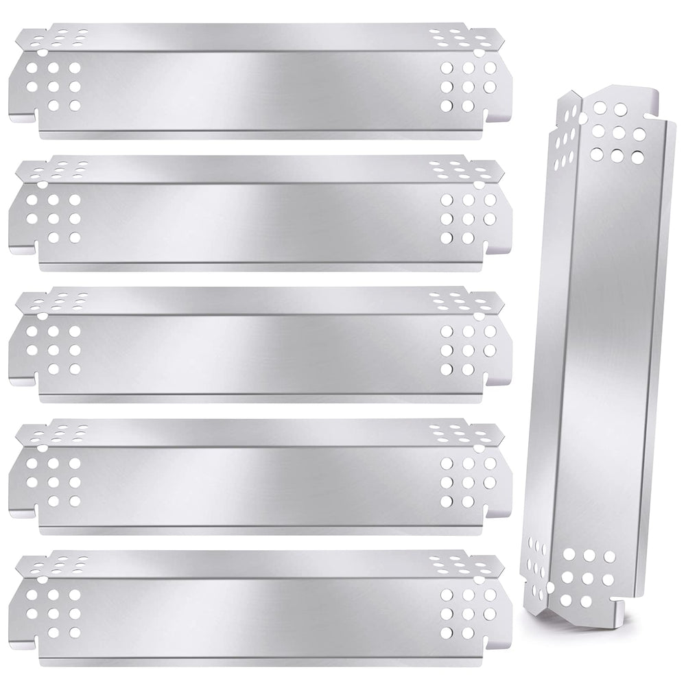 Criditpid front view of six stainless steel heat shields showing compatibility and neat packaging benefit