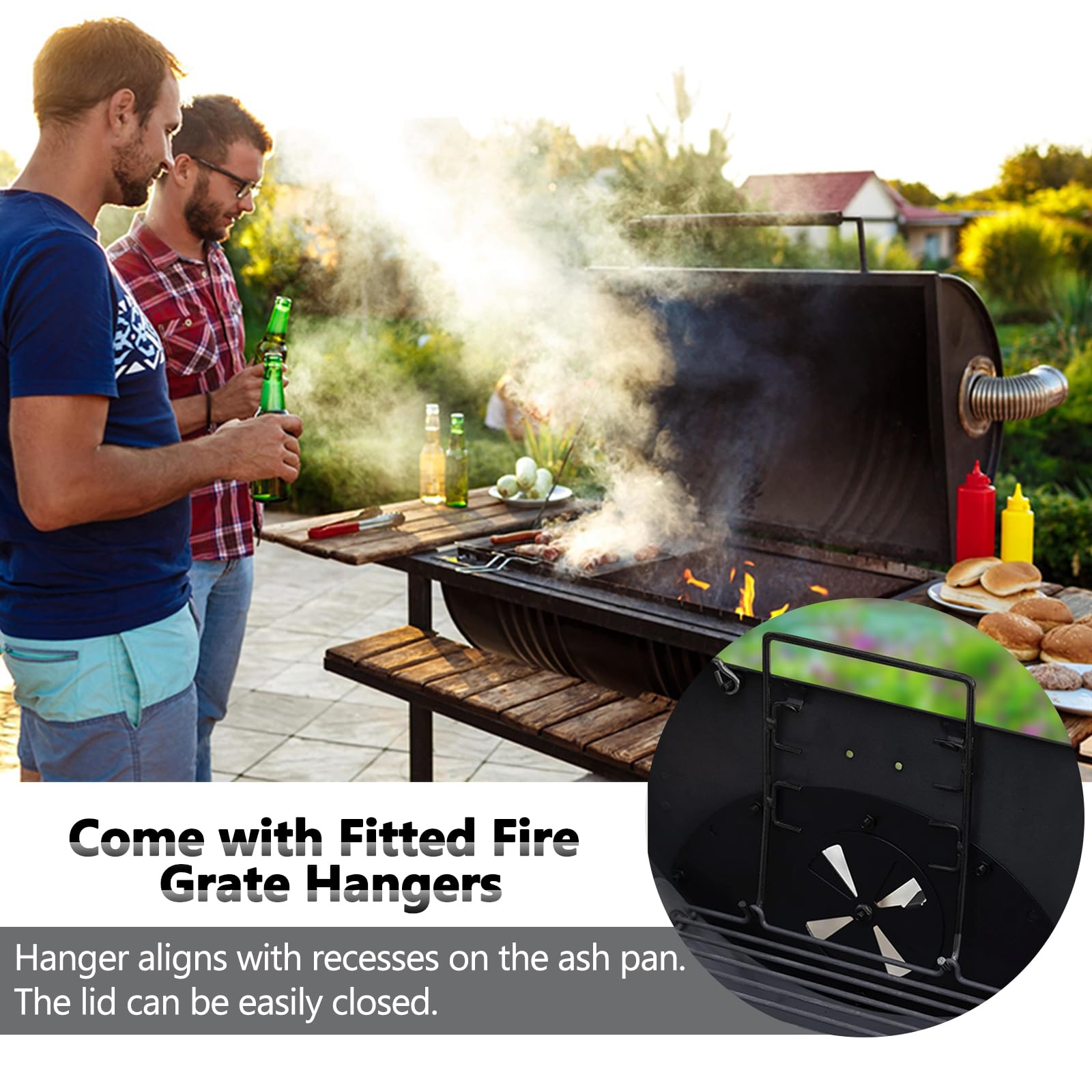 Criditpid ash pan in backyard grilling scene showing easy cleanup and usability