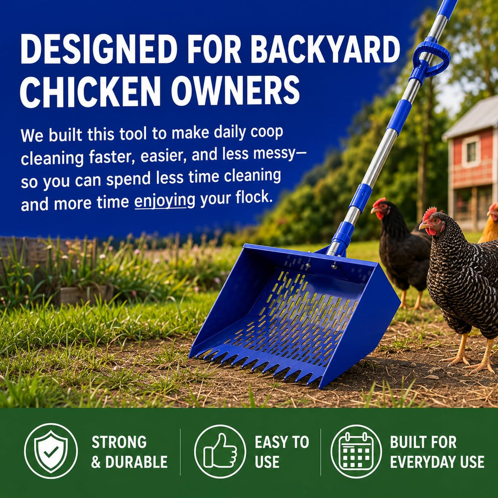 CRITTER FAVS lifestyle shot in backyard coop showing easy maintenance