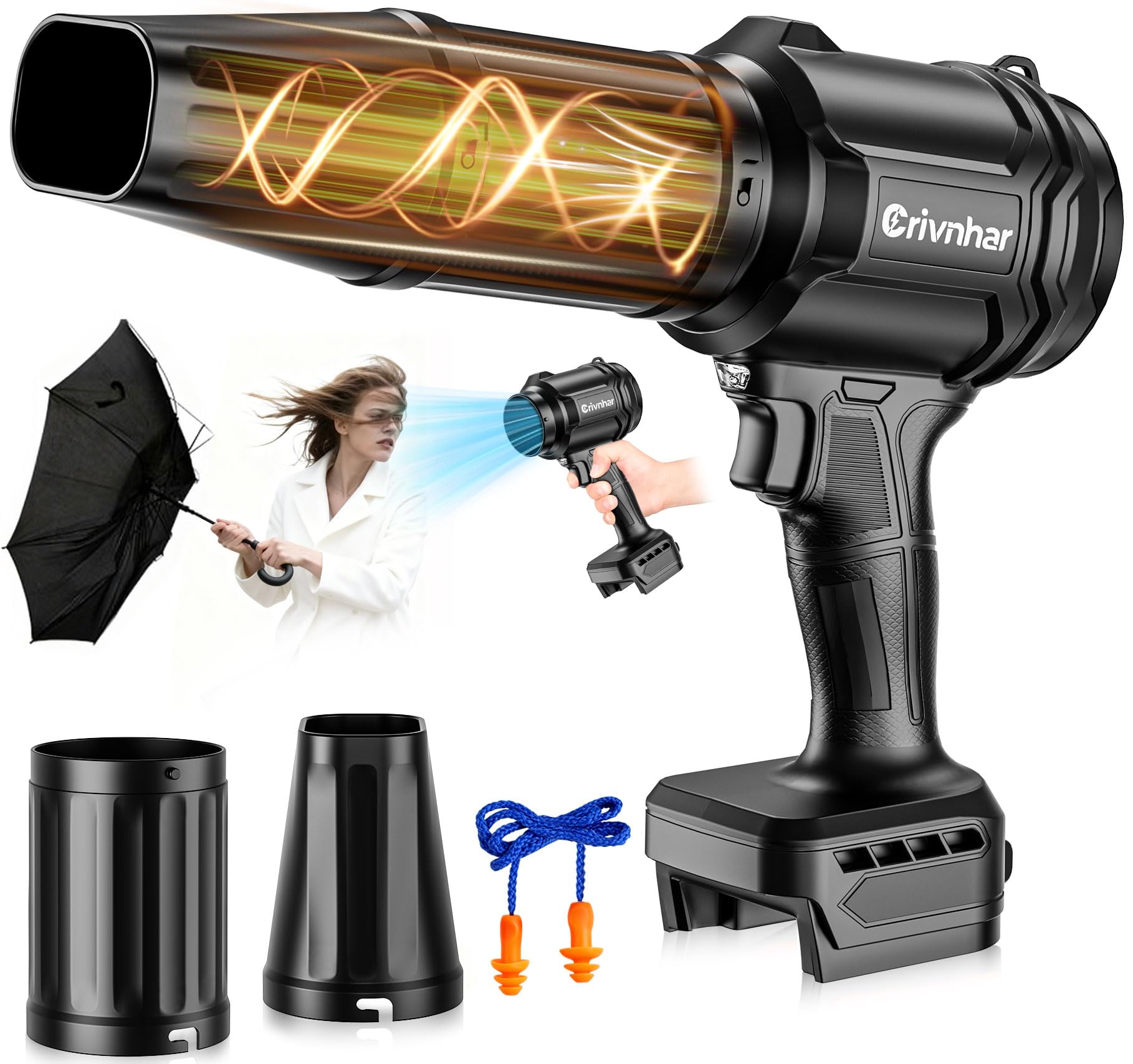 Crivnhar front view showing compact blower and ergonomic handle for easy use
