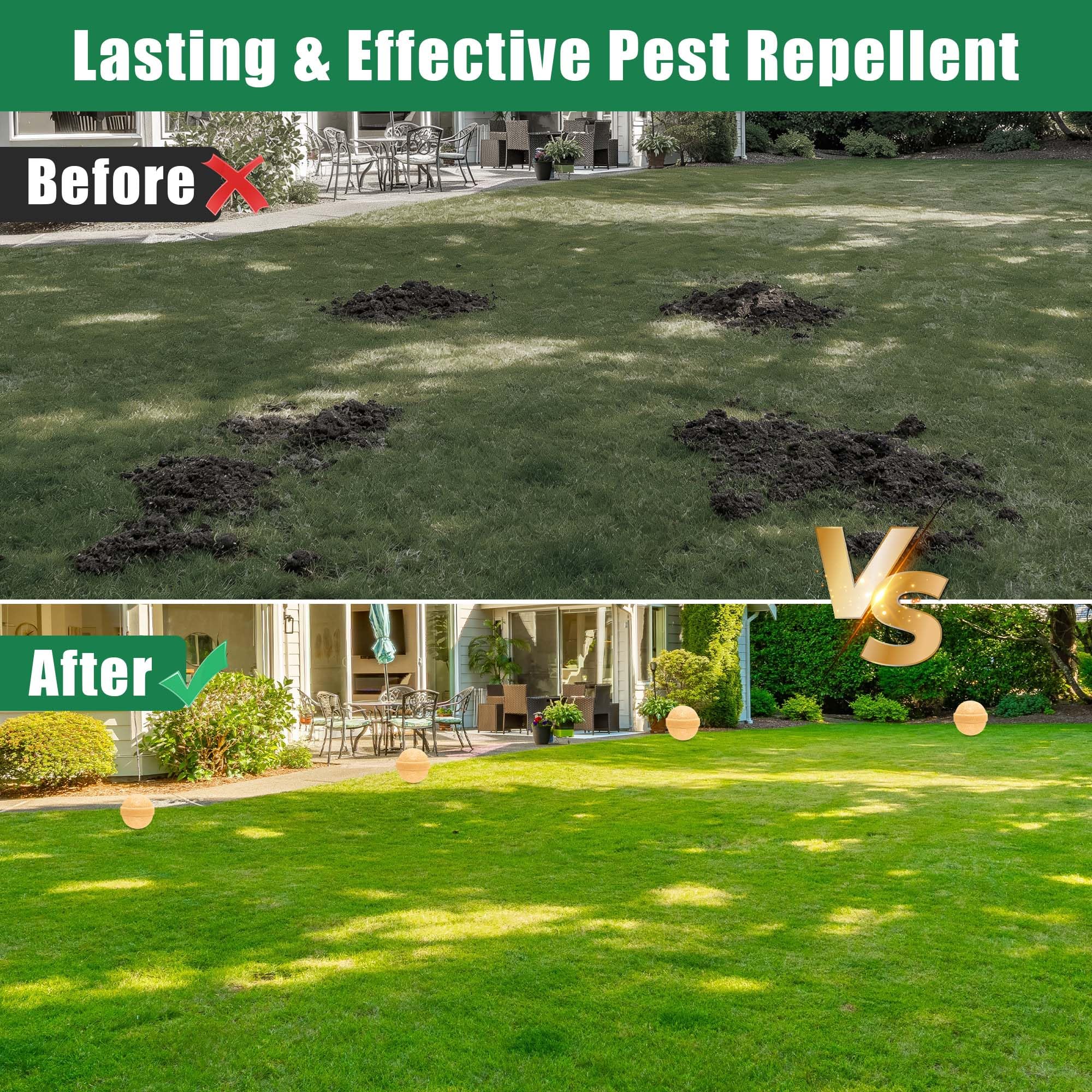 Crobirware repellent balls installed in garden protecting plants and roots
