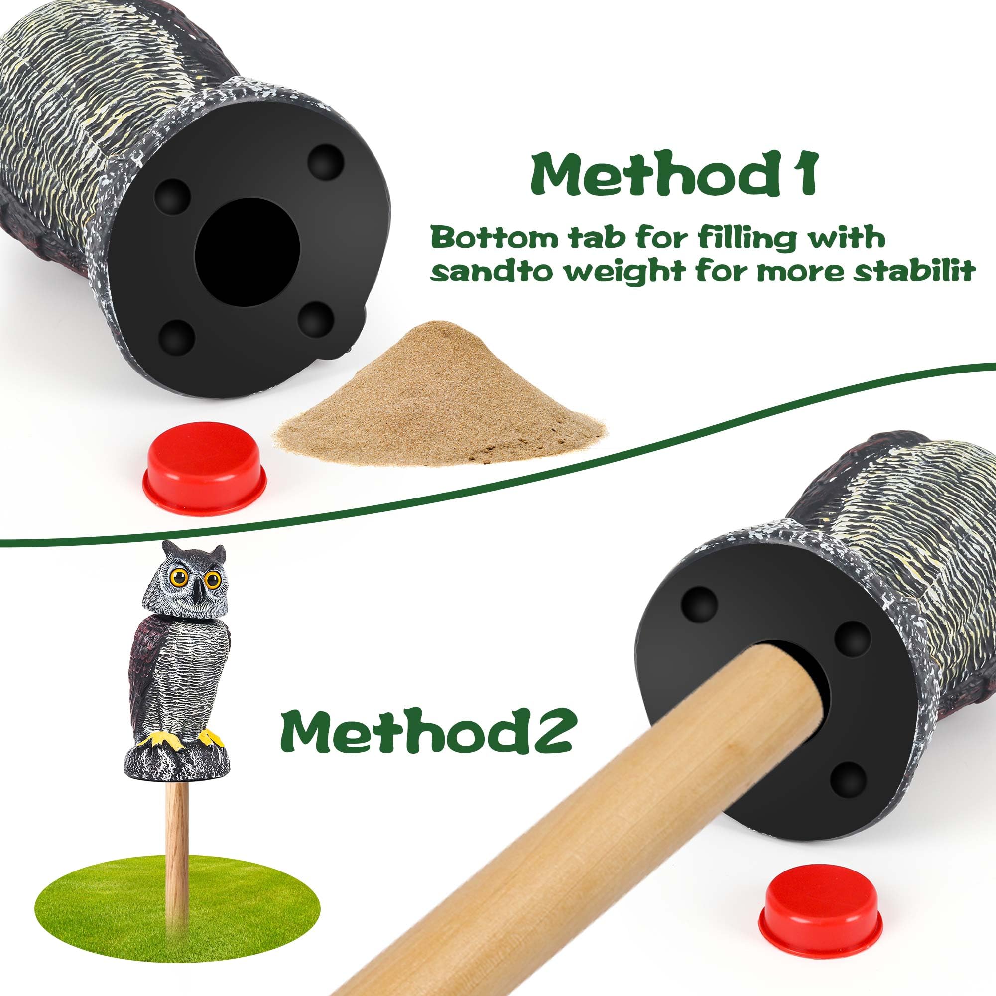 Crobirware owl base with stake and sand-fill option for stability and durability