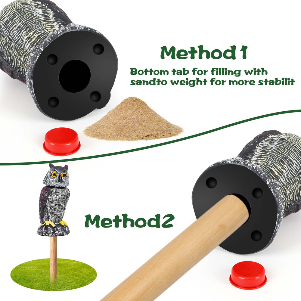 Crobirware owl base with stake and sand-fill option for stability and durability