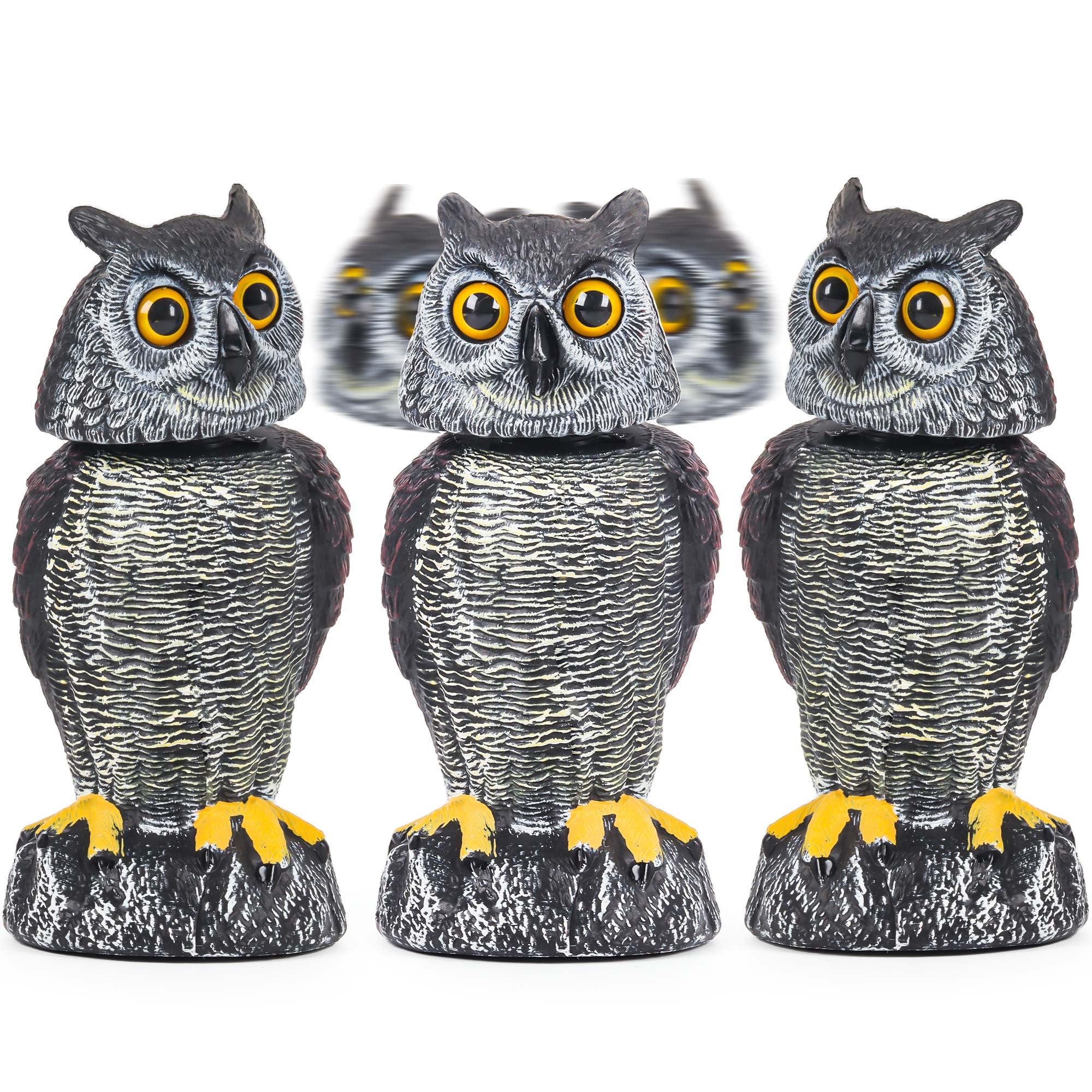 Crobirware front view realistic owl decoy showing predator look and deterrent benefit