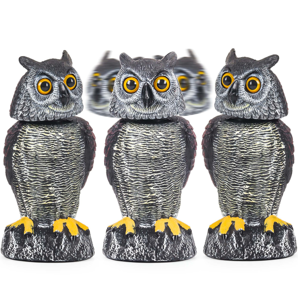 Crobirware front view realistic owl decoy showing predator look and deterrent benefit