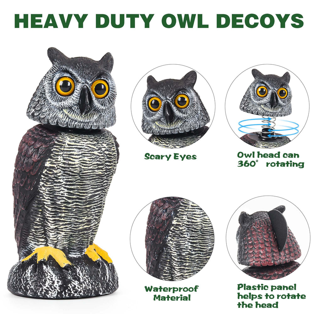 Crobirware owl mounted on a fence post protecting garden from pests