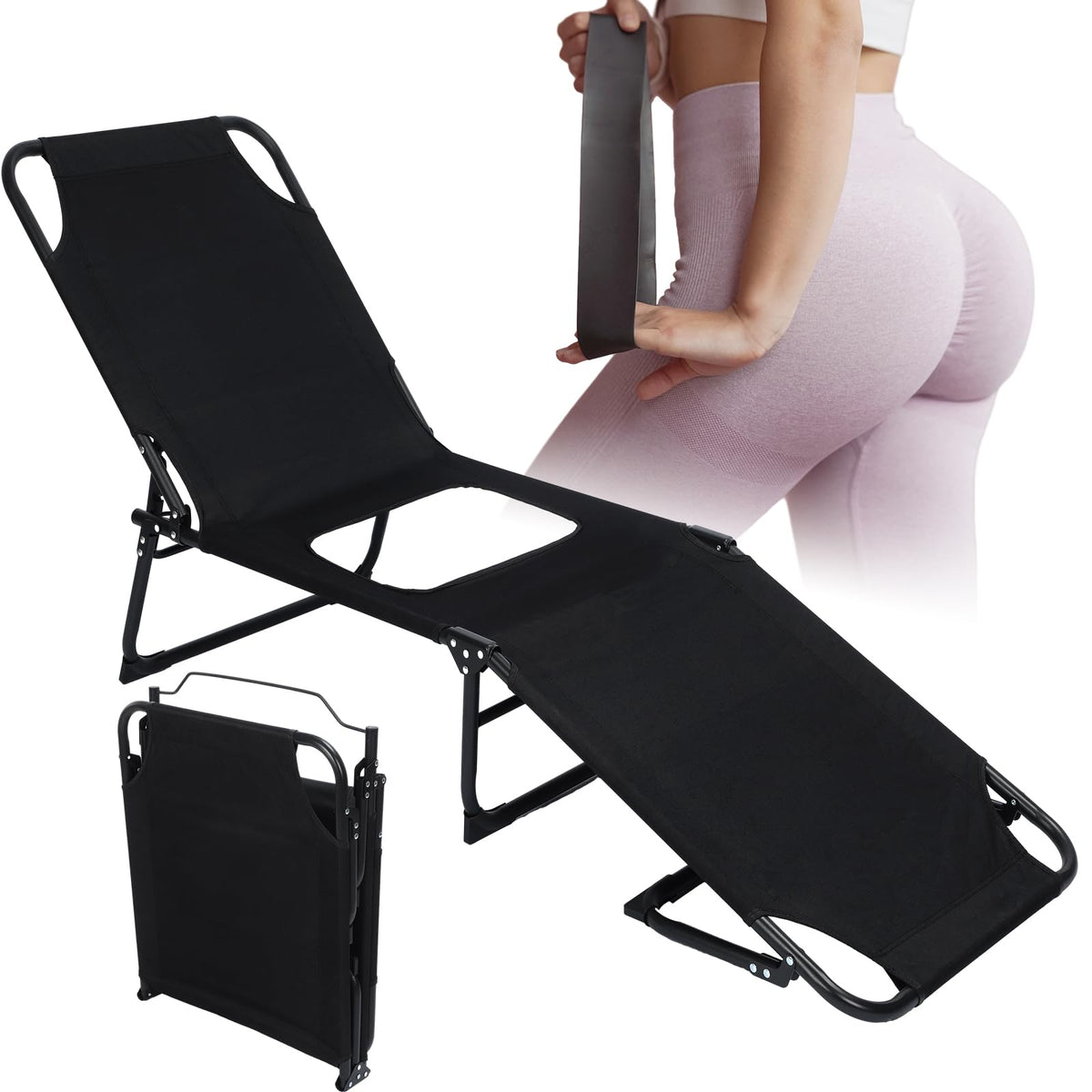 CroBlissful front view of black BBL chair showing hole and comfort