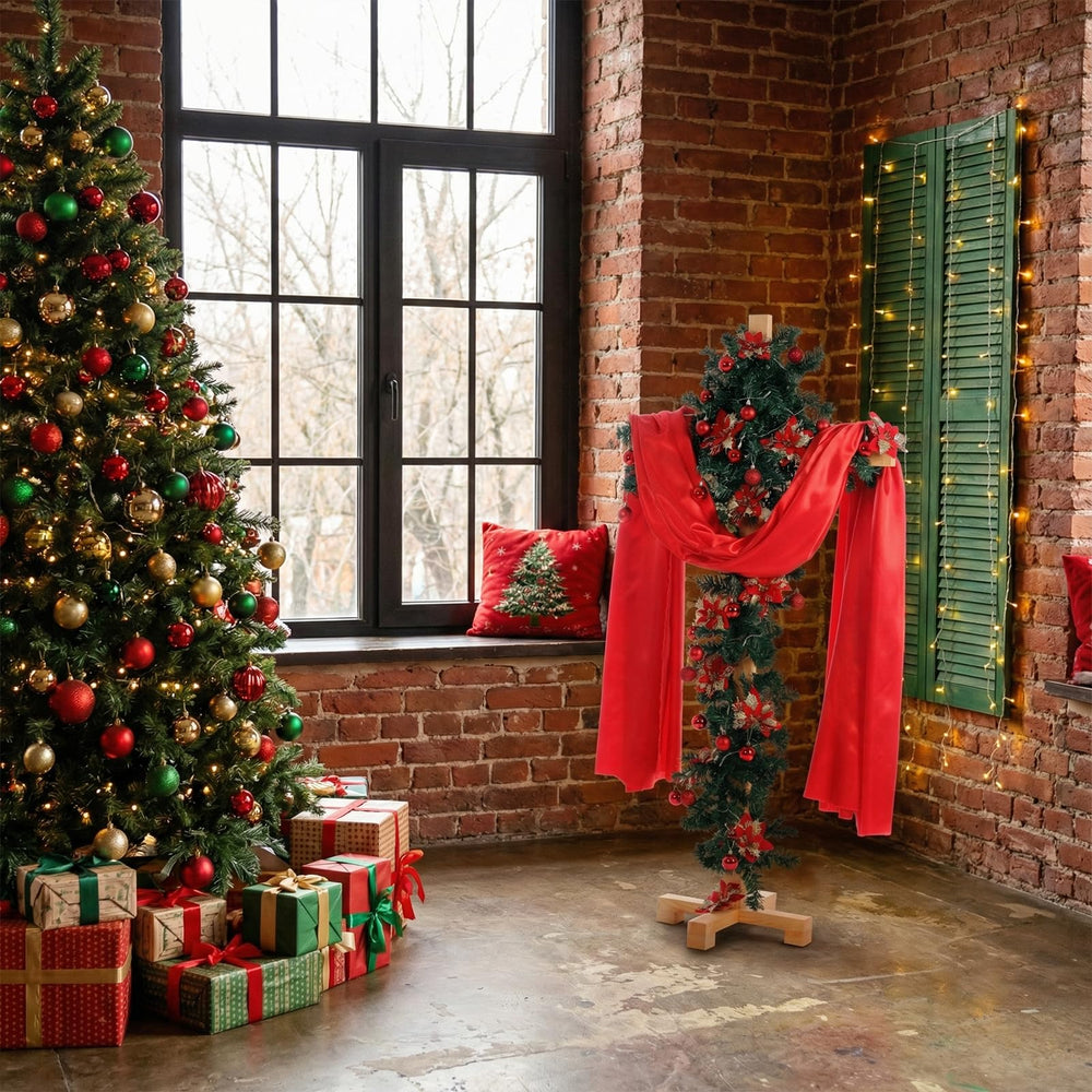 CroBlissful satin ribbon and pine garland draped to show styling options