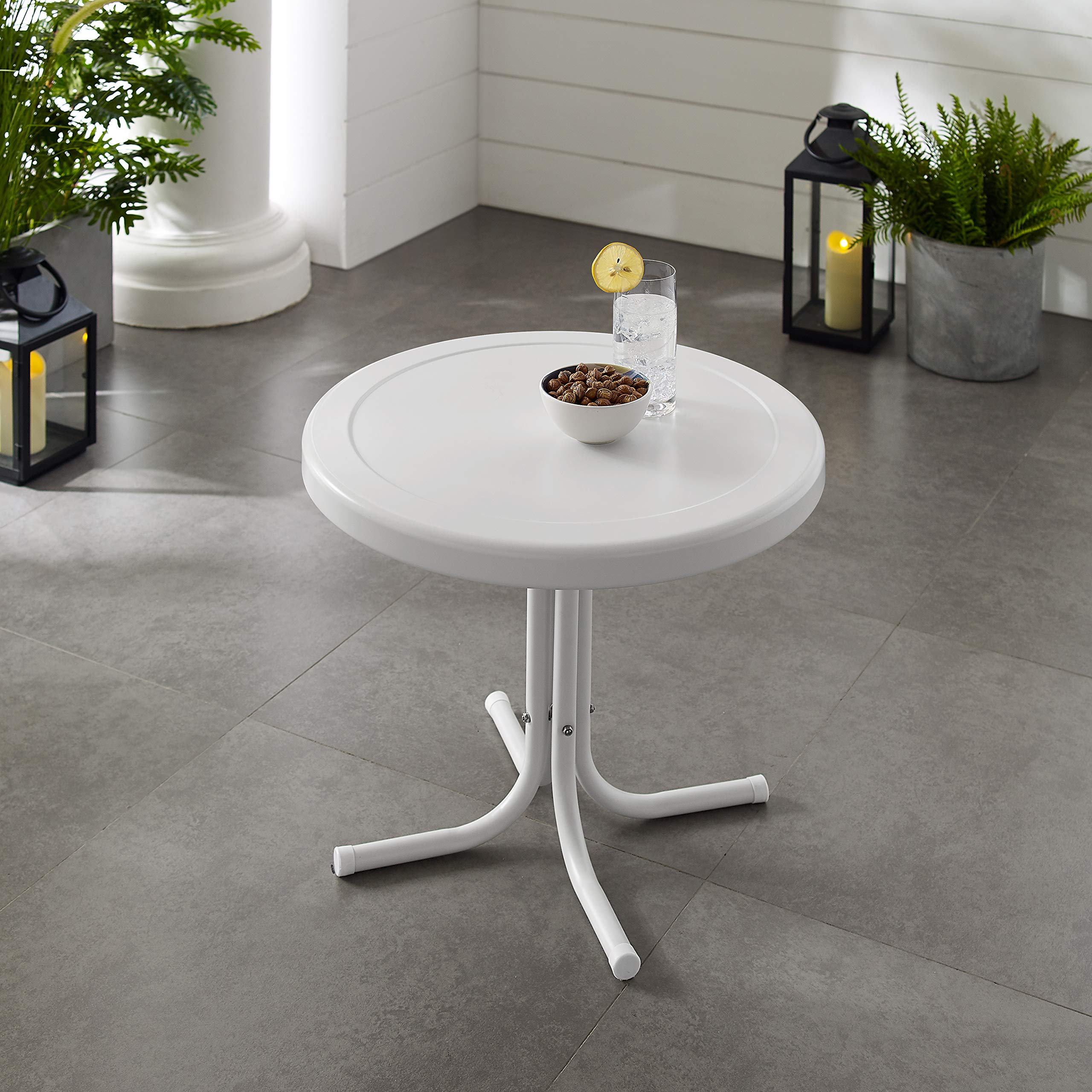Crosley Griffith table in use with iced drink showing convenience and outdoor readiness
