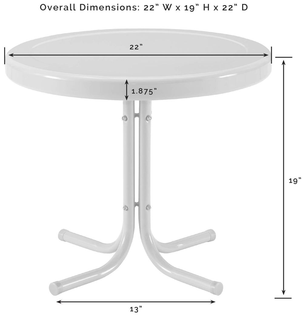 Crosley Griffith on a patio between chairs showing compact use and visual charm