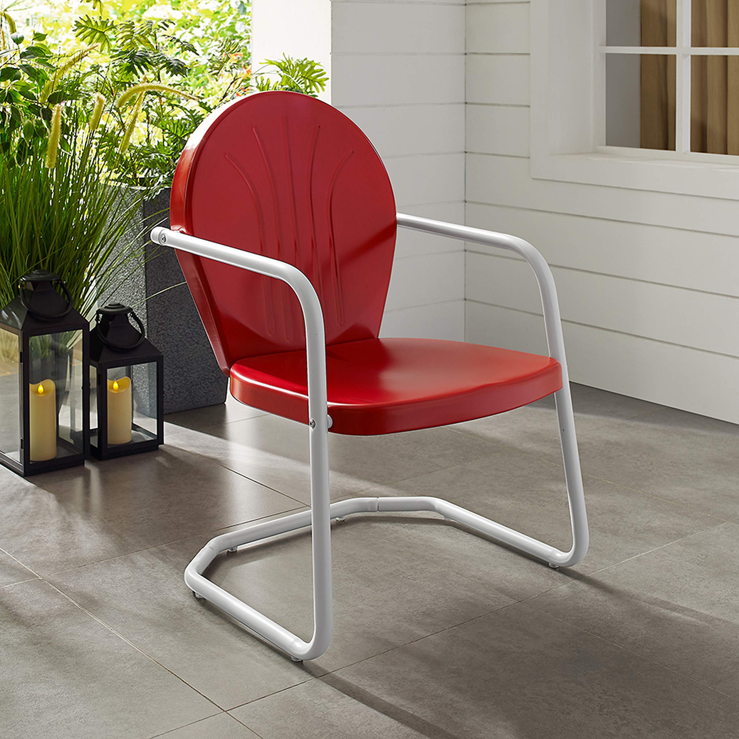 Crosley Griffith beside a bistro table showing compact size for small spaces