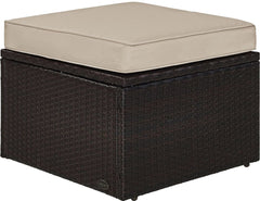 Crosley Palm Harbor ottoman front view showing wicker and cushion comfort