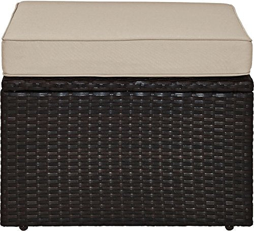 Crosley Palm Harbor ottoman side profile displaying sturdy frame and design benefit