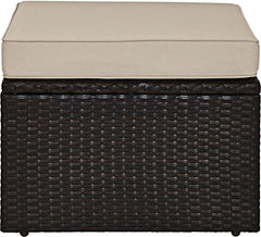 Crosley Palm Harbor ottoman side profile displaying sturdy frame and design benefit