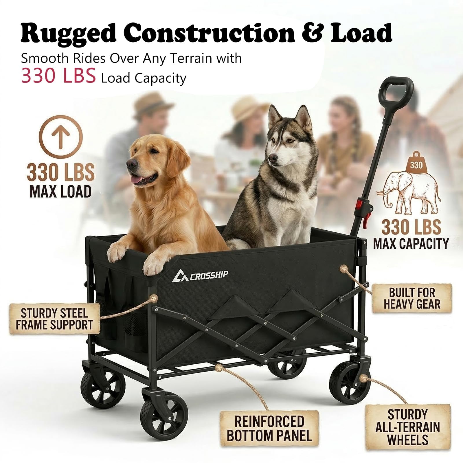 CROSSHIP pet wagon carrying a dog in a park demonstrating comfort on walks