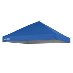 CROWN SHADES front view of blue 8x8 top restoring canopy cover and shade