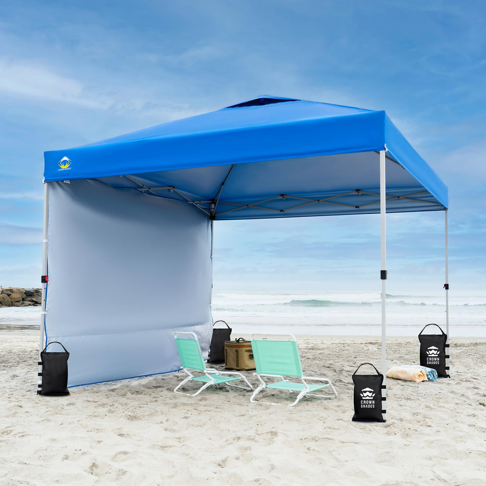 CROWN SHADES four bags installed around canopy legs for balanced stability