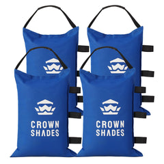 CROWN SHADES front view of blue sand bags showing stable canopy support