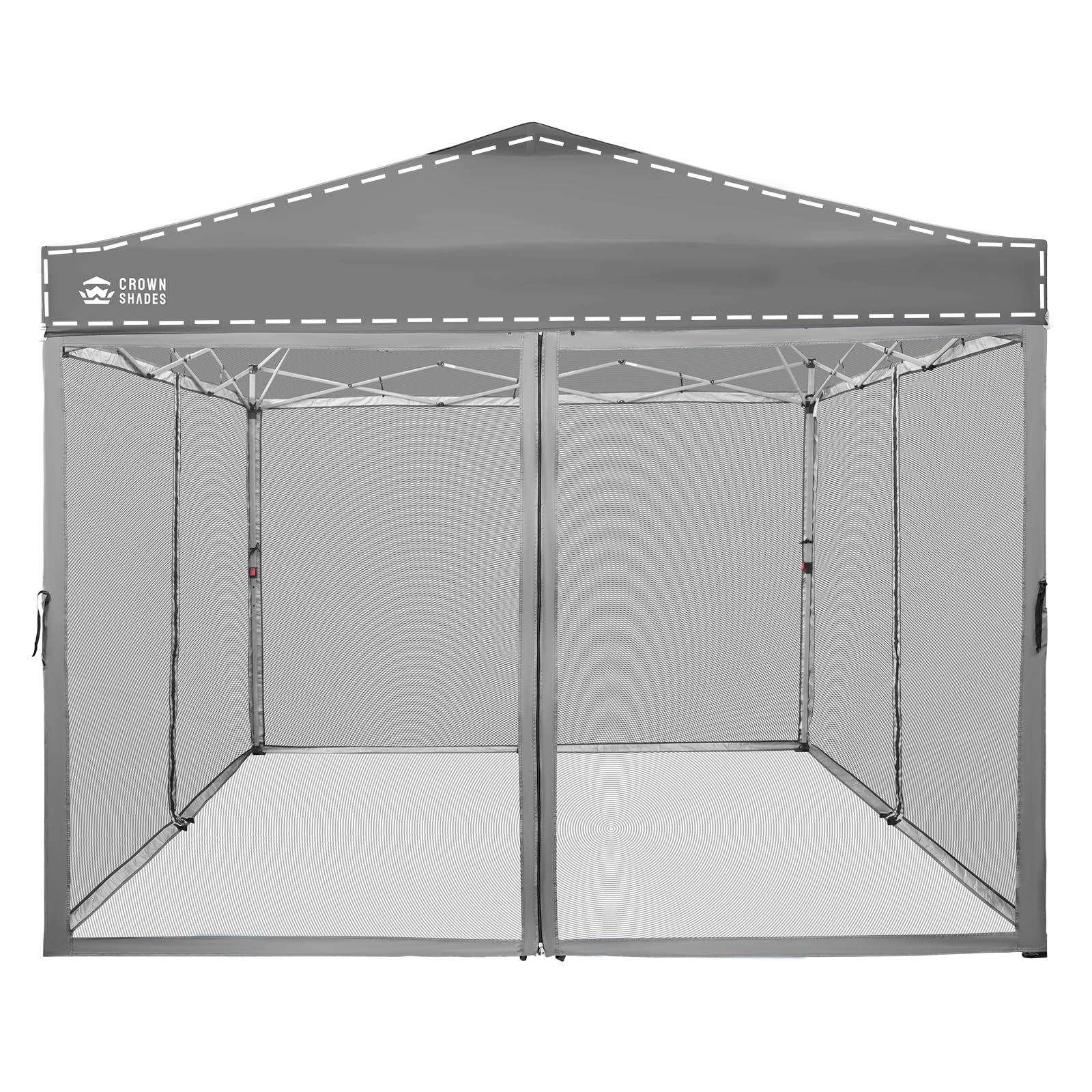 CROWN SHADES front view of grey 10x10 replacement netting showing full insect protection