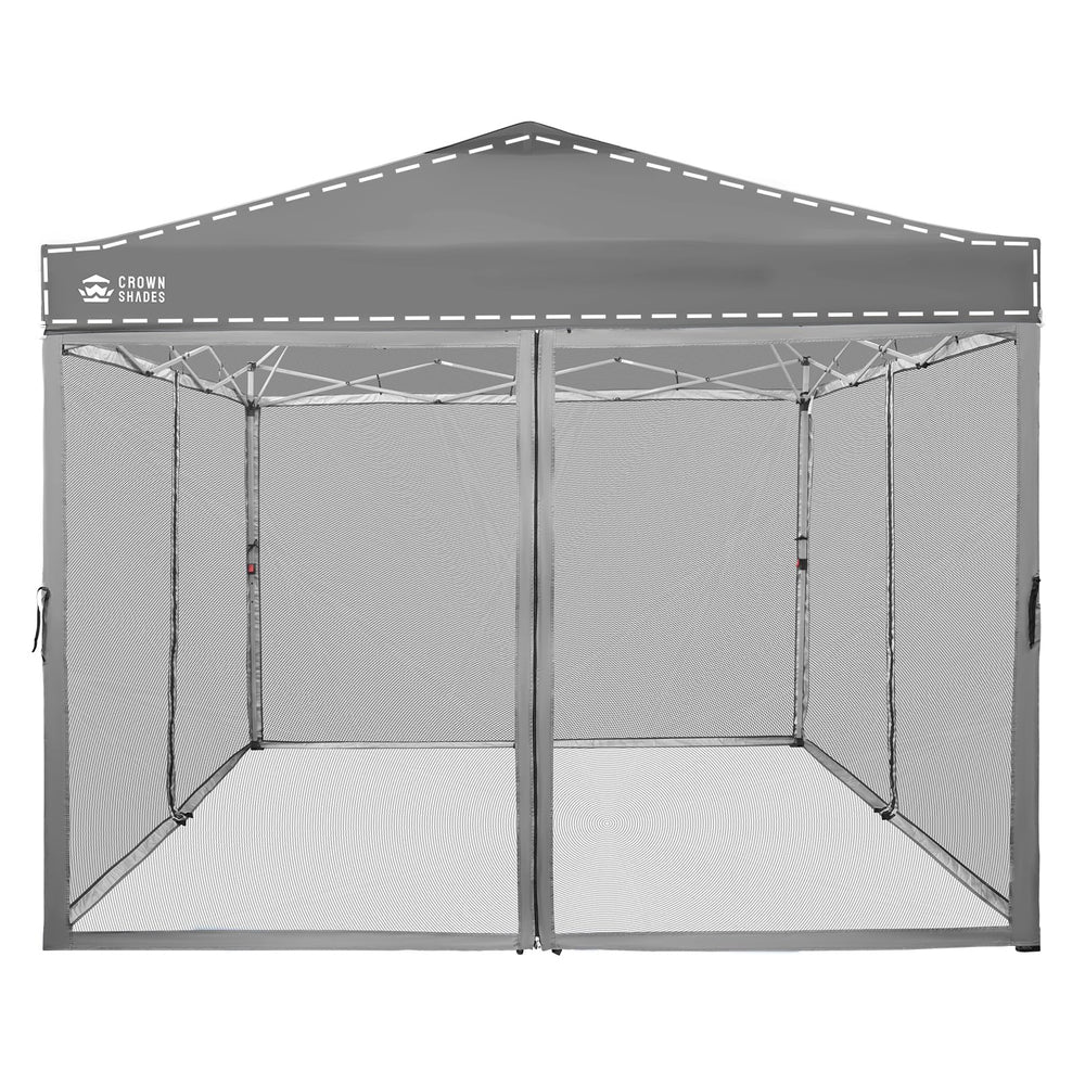 CROWN SHADES front view of grey 10x10 replacement netting showing full insect protection